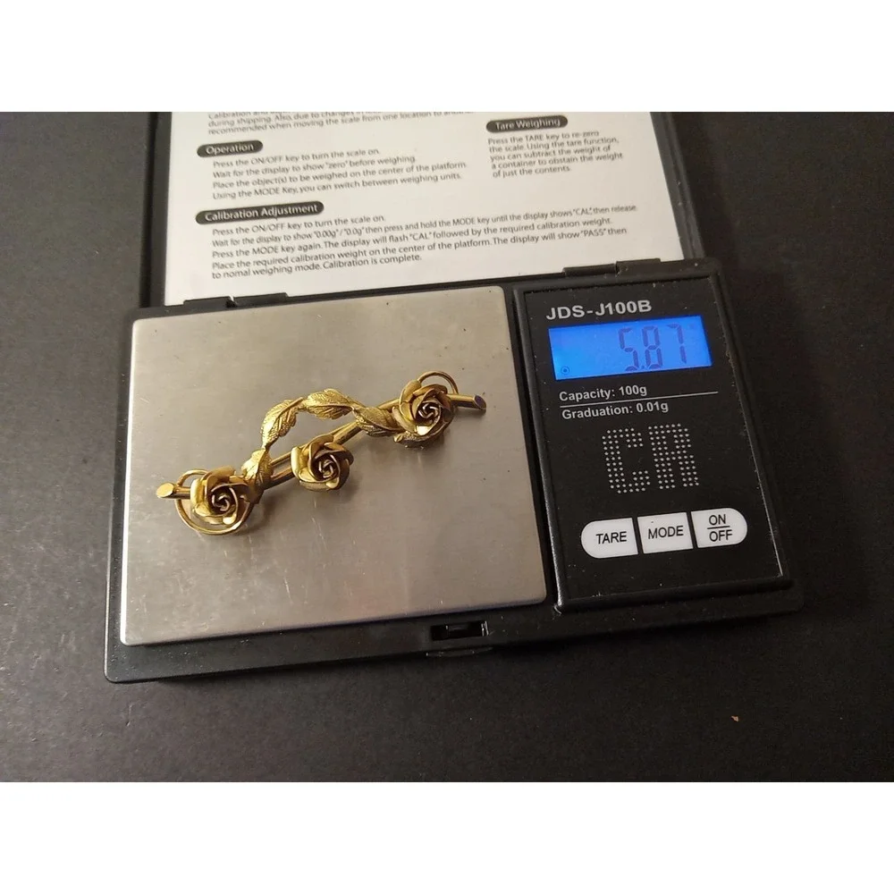 VINTAGE MARLANA? 1/20 12K GOLD FILLED PIN BROOCH ROSES 5.88 Grams